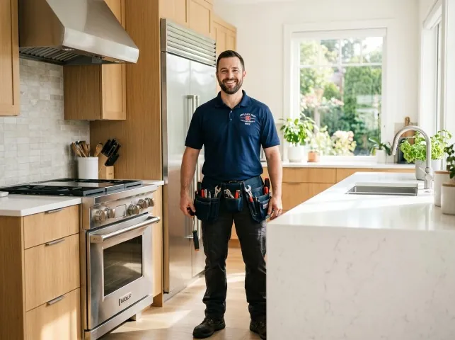 Appliance Repair Hero technician in a Bloomfield Hills, MI kitchen after an appliance repair